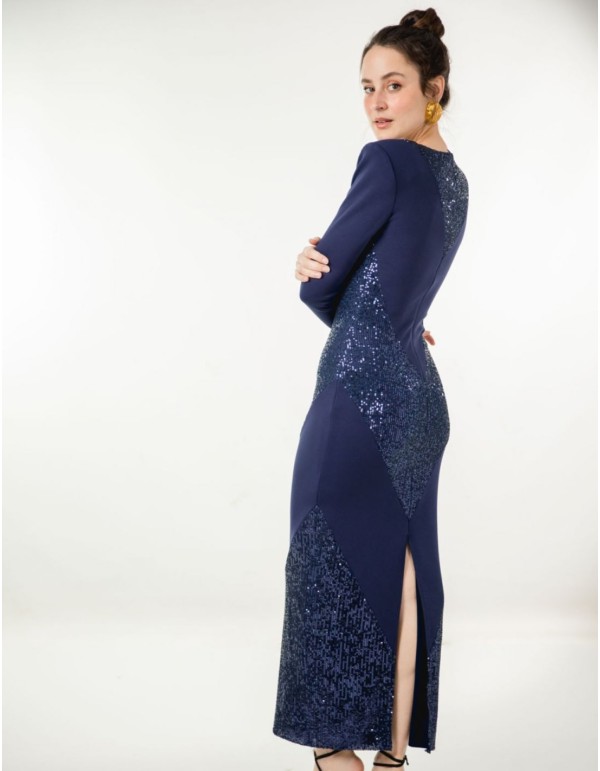 Navy blue midi dress with sequins and maxi shoulder strap 2