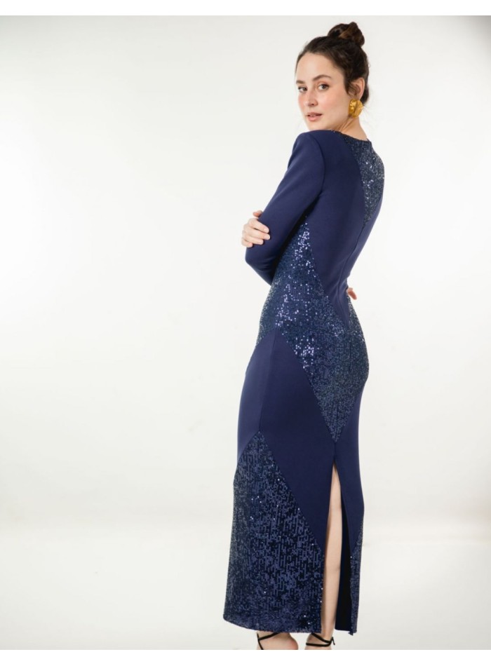 Robe midi bleu marine avec paillettes et...