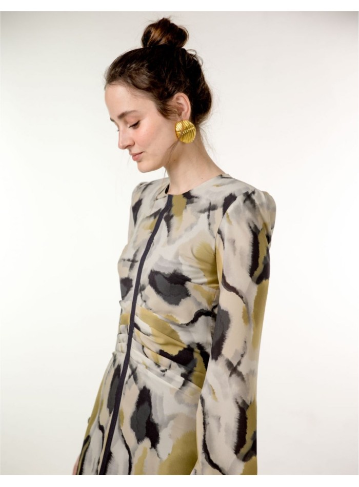 Printed chiffon midi dress with ruffle and...