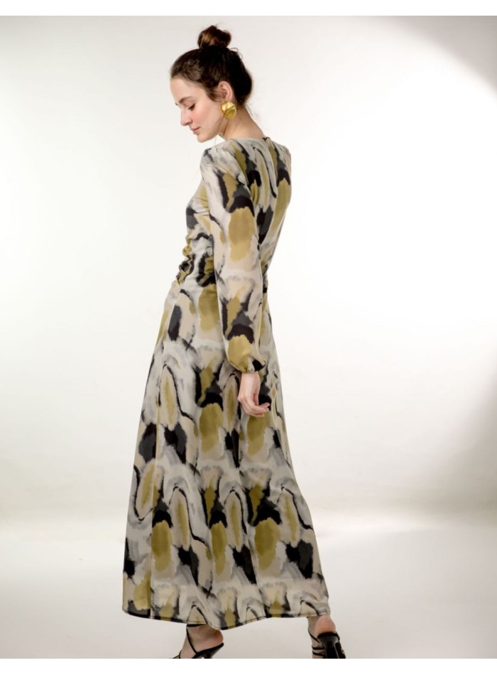 Printed chiffon midi dress with ruffle and...