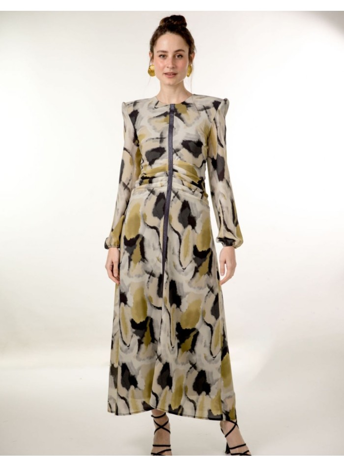 Printed chiffon midi dress with ruffle and...