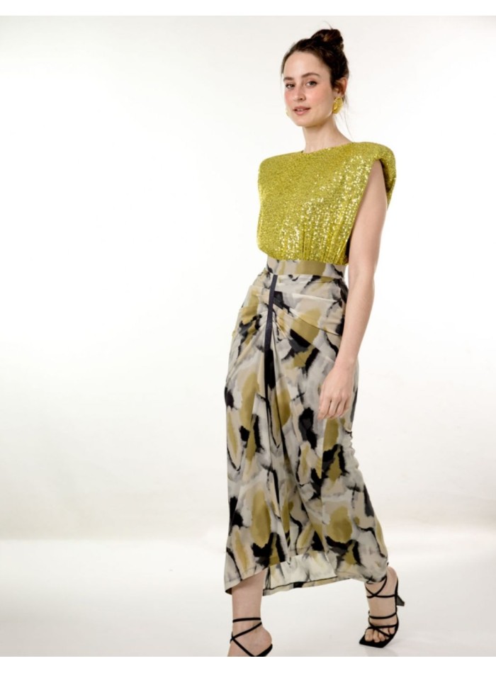 Printed chiffon midi skirt with ruffle and...