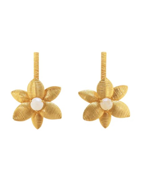Floral gold plated party earrings with moonstone