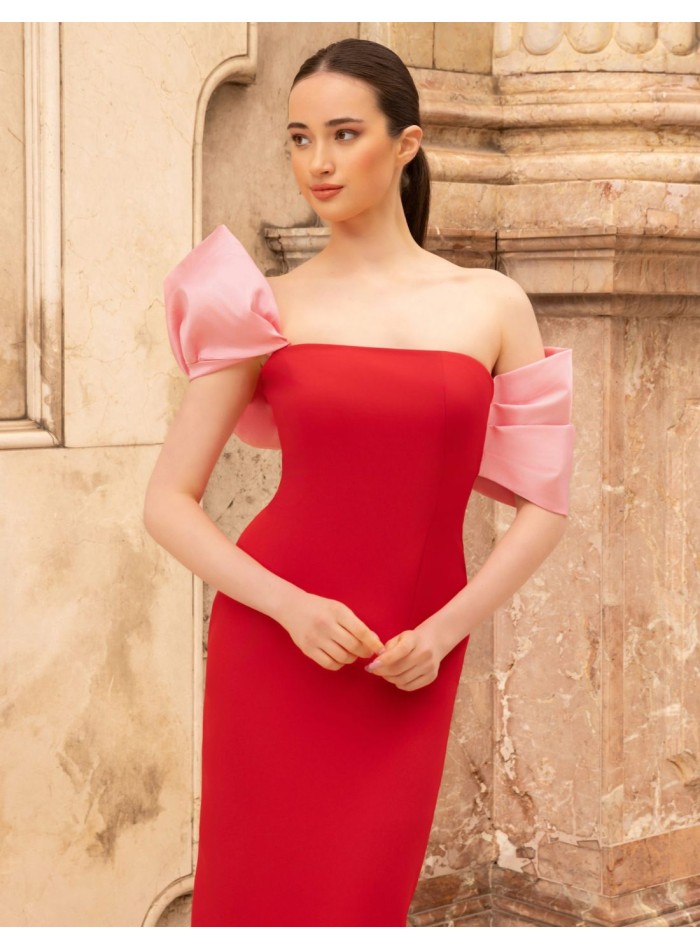 Vestido largo para invitada con mangas de tafeta