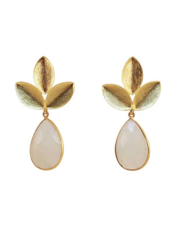 Long golden earrings with moonstone