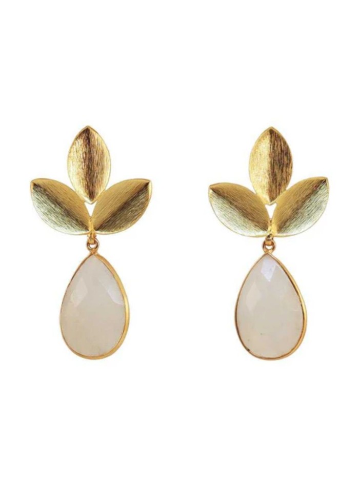Boucles d'oreilles longues plaquées or avec pierre de lune