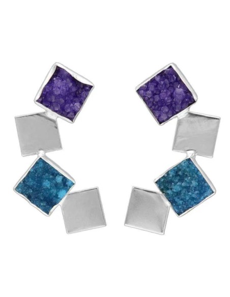 Pendientes de fiesta largos con piedras geométricas morados y turquesa Pendientes de fiesta largos con piedras geométricas morados y turquesa