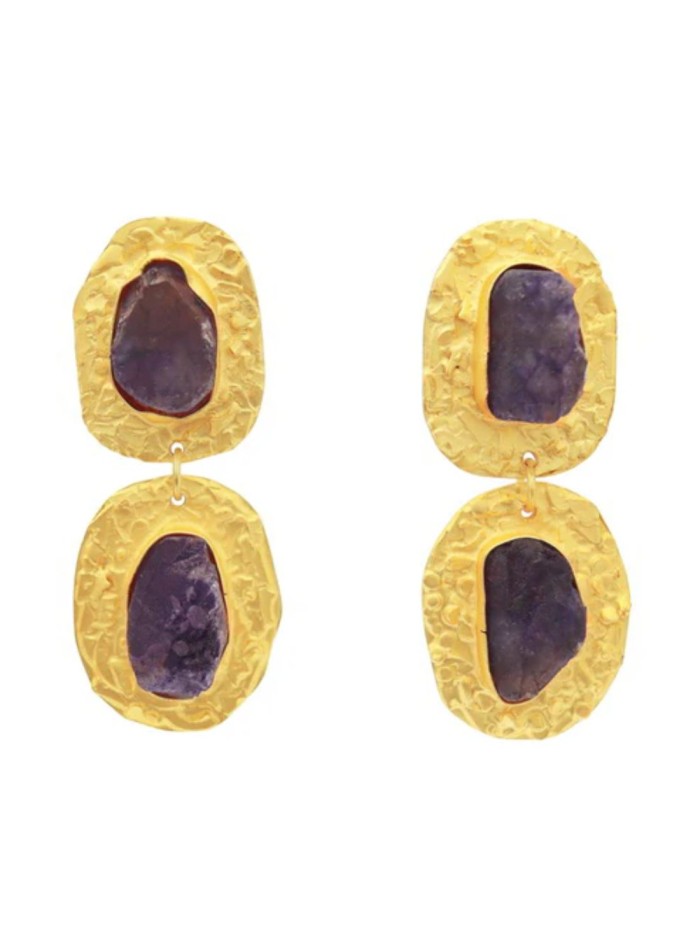 Boucles d'oreilles de fête plaquées or avec pierres irrégulières