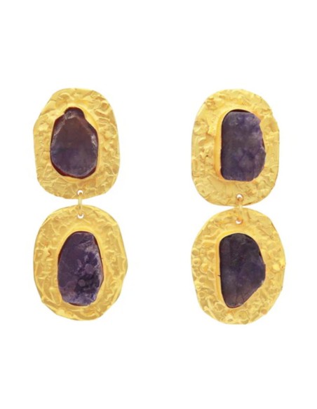 Boucles d'oreilles de fête plaquées or avec pierres irrégulières