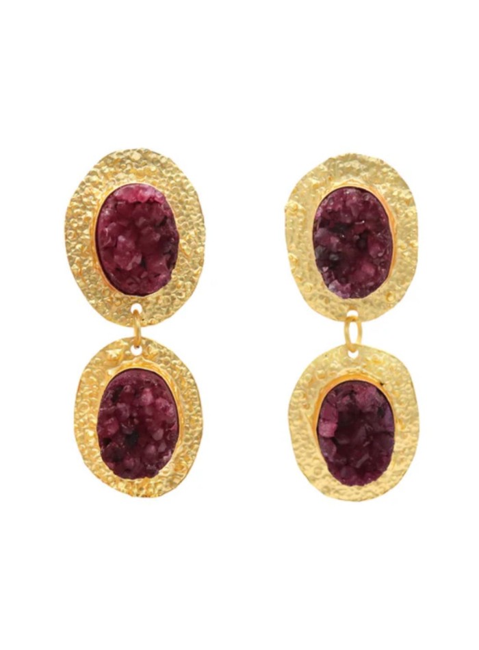 Boucles d'oreilles de fête plaquées or avec pierres irrégulières