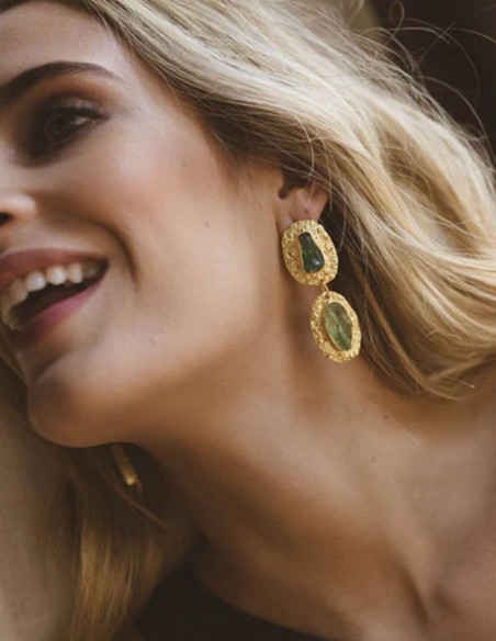 Gold plated party earrings with irregular stones