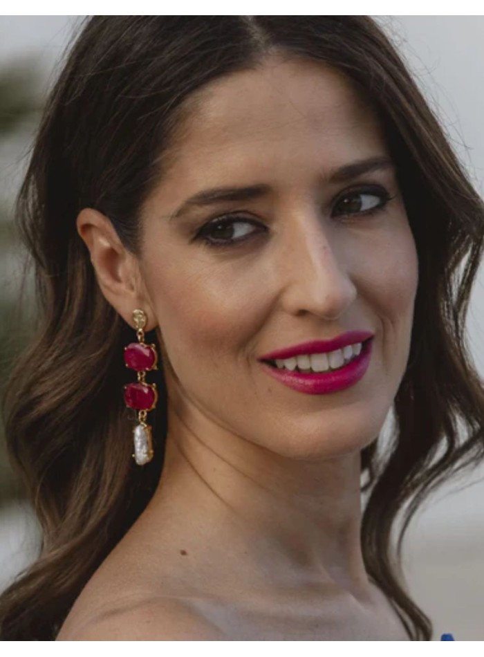 Pendientes largos de piedras naturales rubí y...