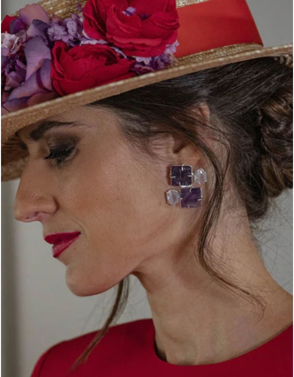 Pendientes amatista y piedra natural blanca para eventos especiales