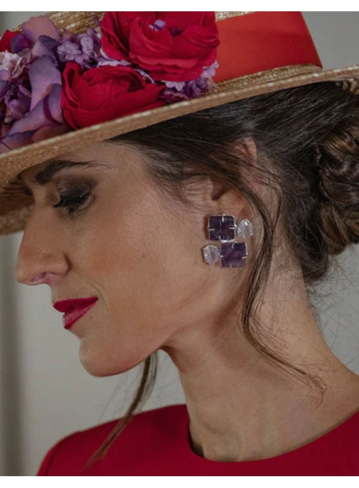Boucles d'oreilles en améthyste et pierre naturelle blanche - Invitada Perfecta