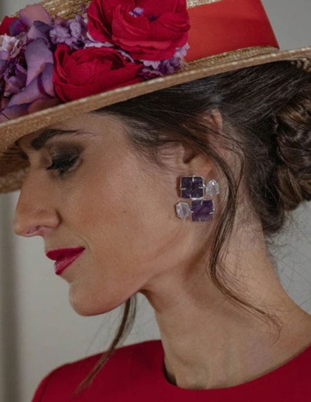 Amethyst and white natural stone earrings - Invitada Perfecta