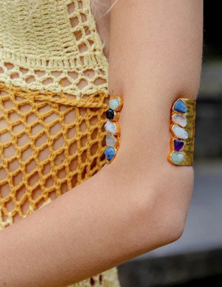 Gold plated party bracelet with natural stones
