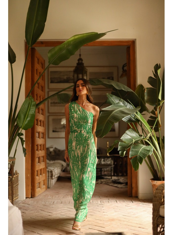 Vestido de invitada largo de gasa con drapeado...