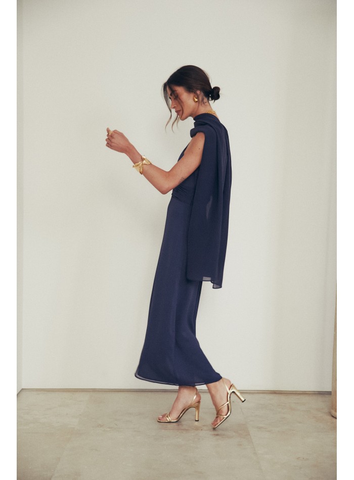 Chiffon midi guest dress with asymmetrical...
