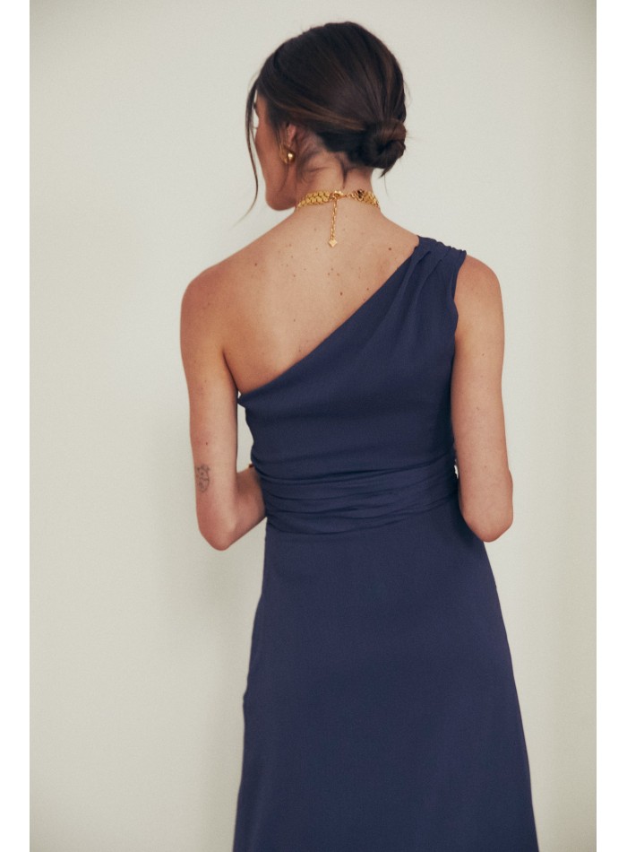 Chiffon midi guest dress with asymmetrical...