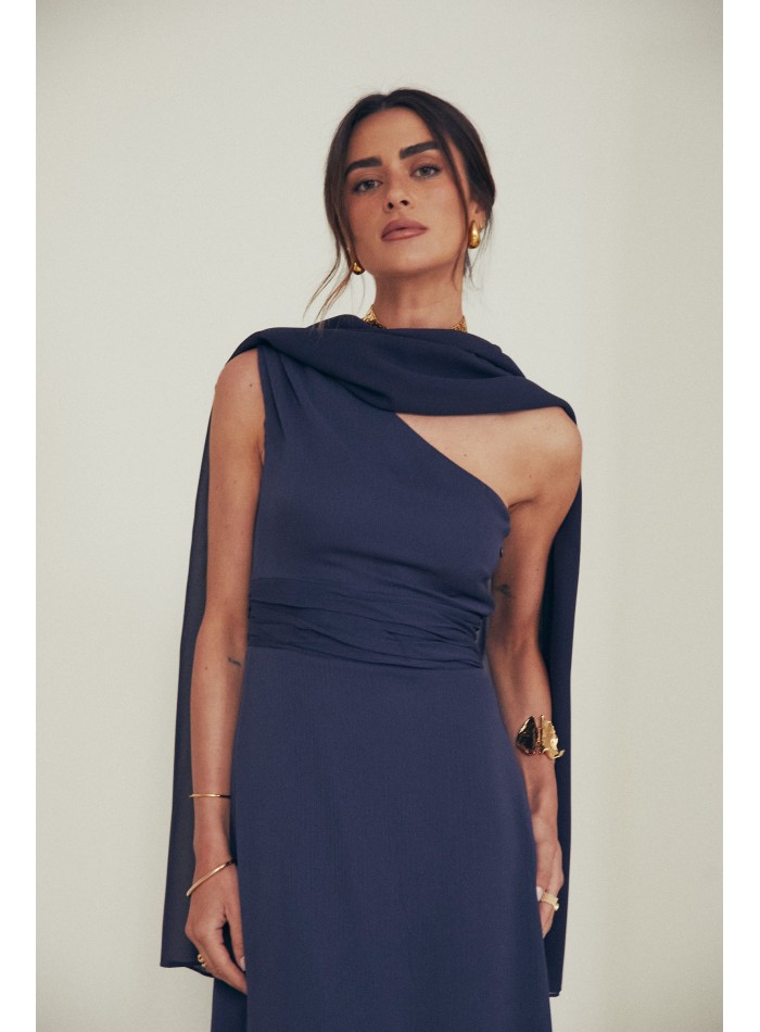 Chiffon midi guest dress with asymmetrical...