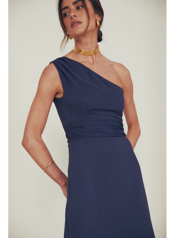 Chiffon midi guest dress with asymmetrical...