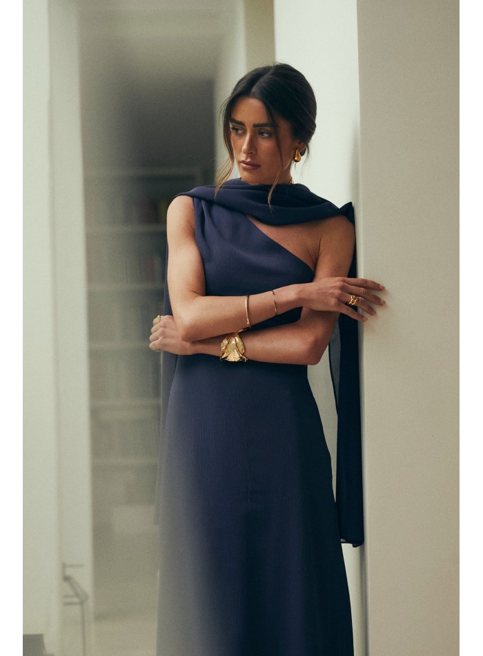 Chiffon midi guest dress with asymmetrical...