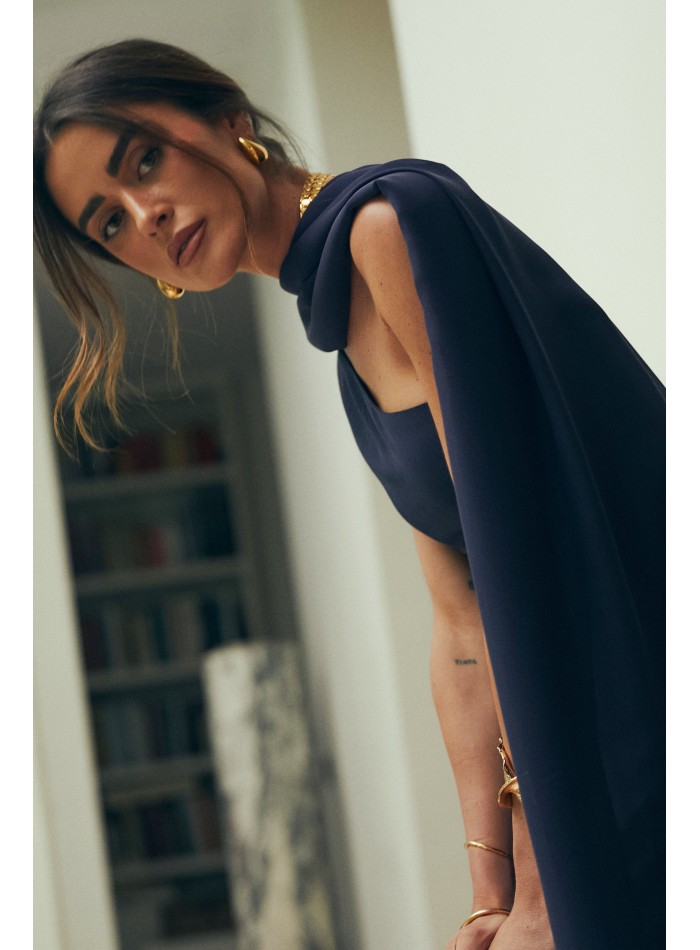 Chiffon midi guest dress with asymmetrical...