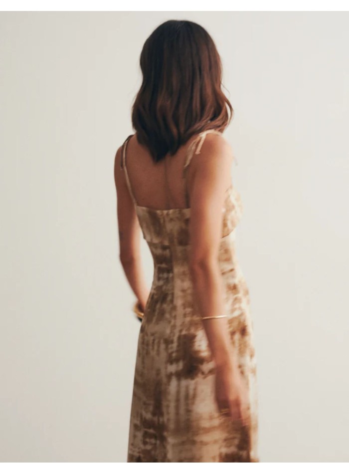 Strapless dress in earth tones printed