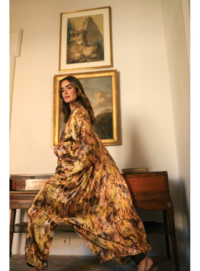 Long printed kimono