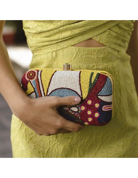 Hand embroidered bag with colored beads