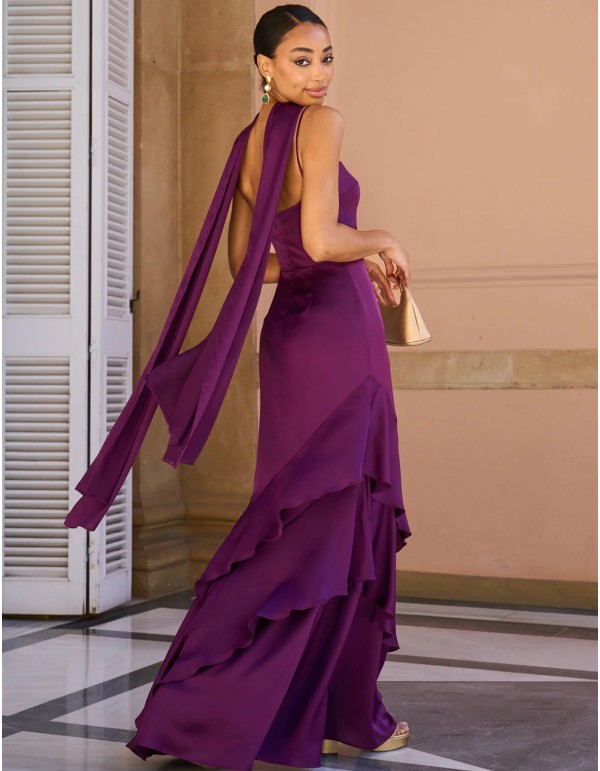 Wedding guest dress in bougainvillea satin