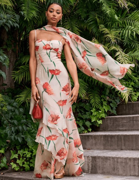 Floral print wedding guest dress