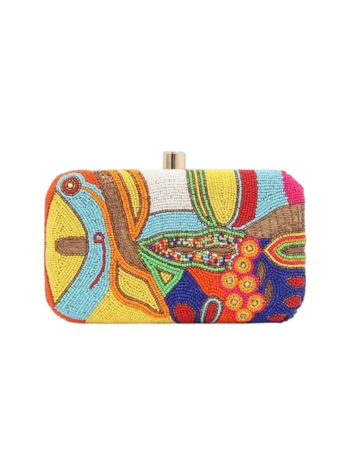 Pochette à main imprimée colorée avec perles