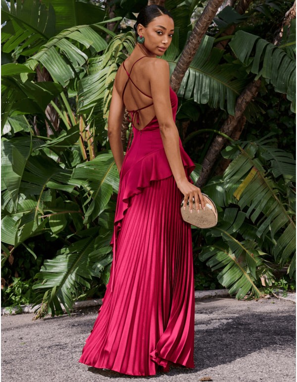 Robe de soirée longue marron avec dos croisé