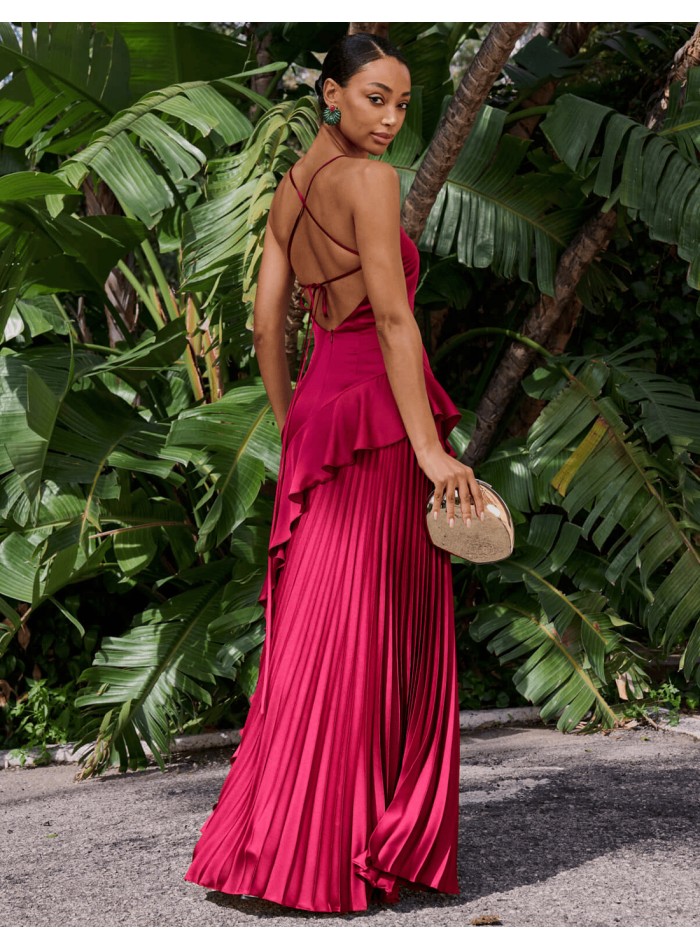 Robe de soirée longue marron avec dos croisé