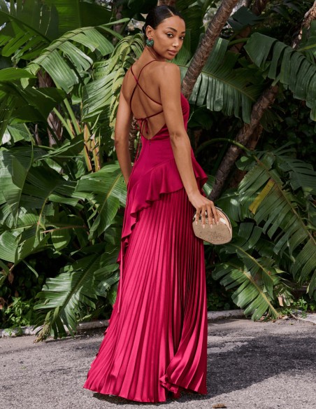 Robe de soirée longue marron avec dos croisé