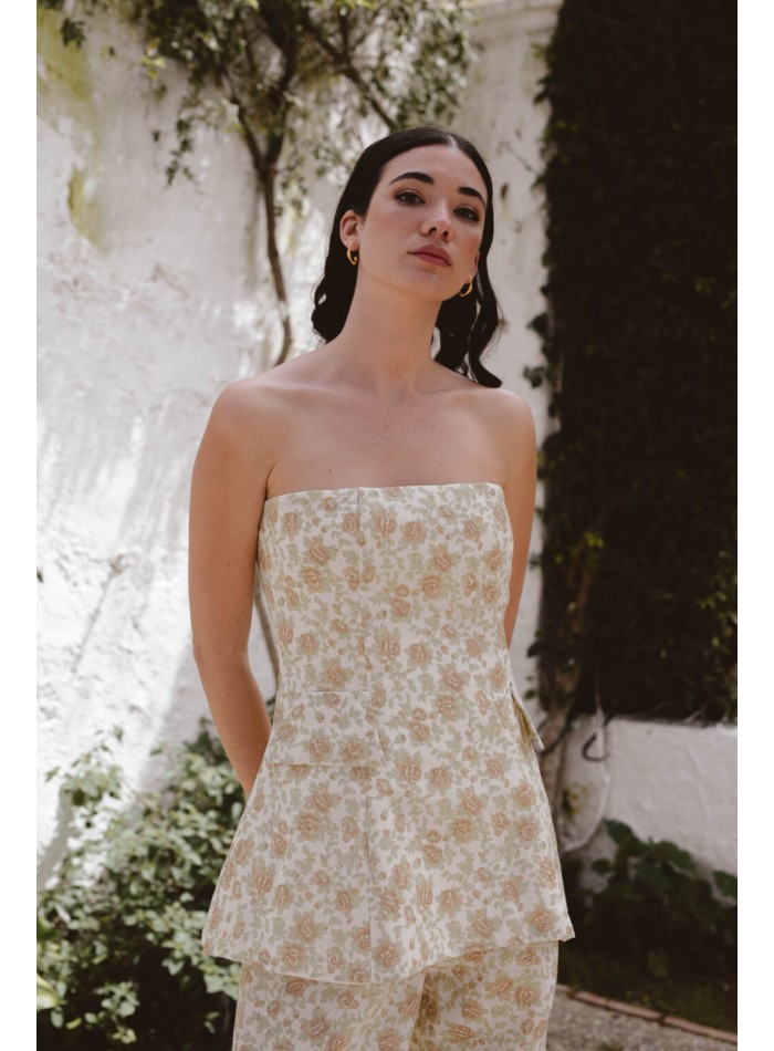 Strapless top with floral print
