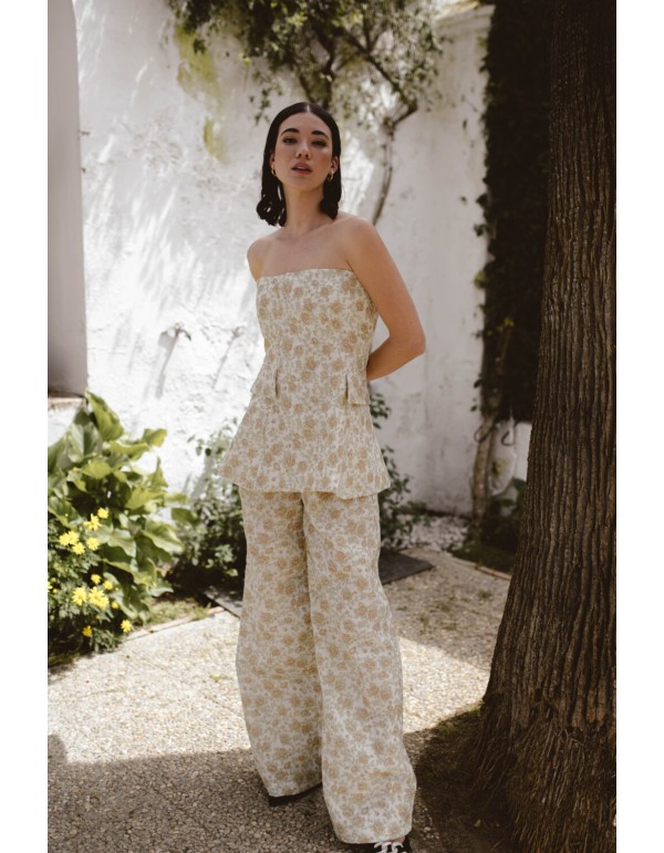 Wide floral print pants with darts