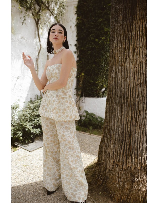 Wide floral print pants with darts 2