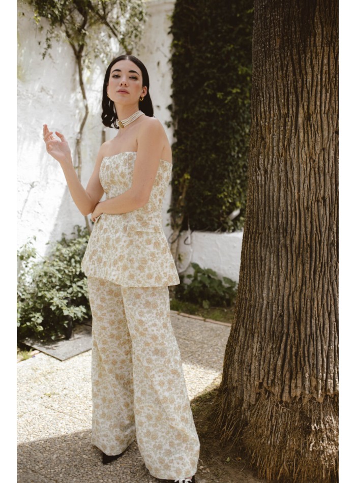 Pantalon large avec pinces à motifs floraux