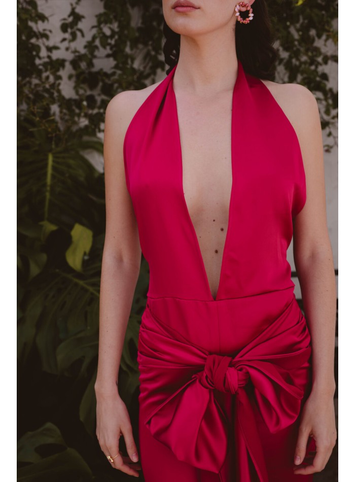 Fuchsia long party dress with maxi bow and...