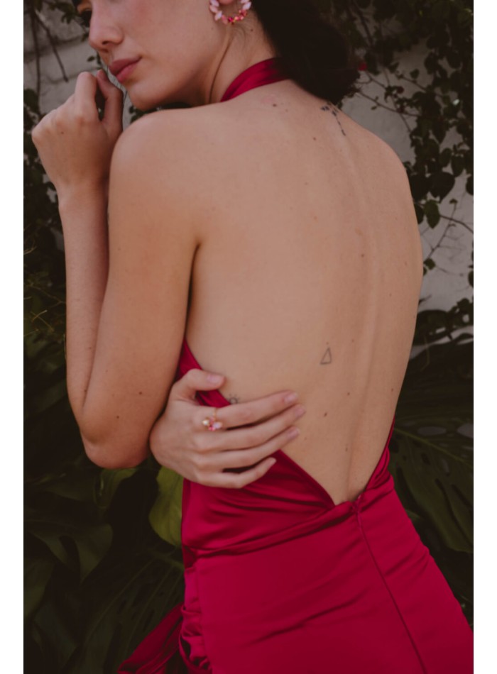 Robe de soirée longue fuchsia avec maxi nœud et...