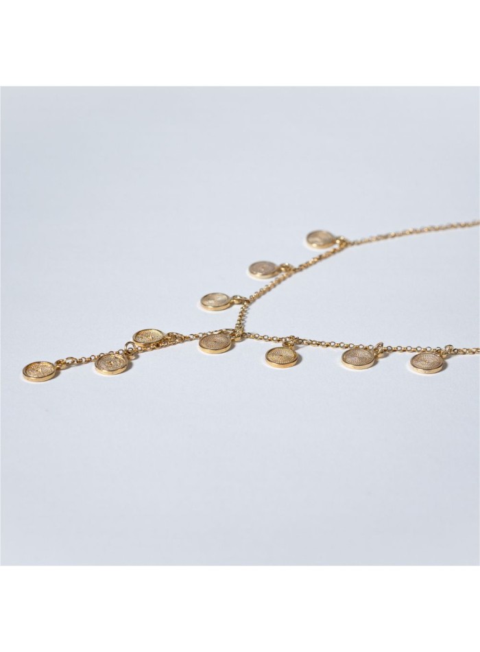 Collar de fiesta largo dorado con mini lunas
