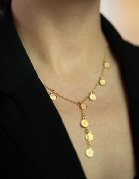 Collar de fiesta largo dorado con mini lunas Collar de fiesta largo dorado con mini lunas