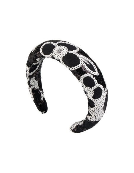 Diadema de invitada bordada en blanco y negro