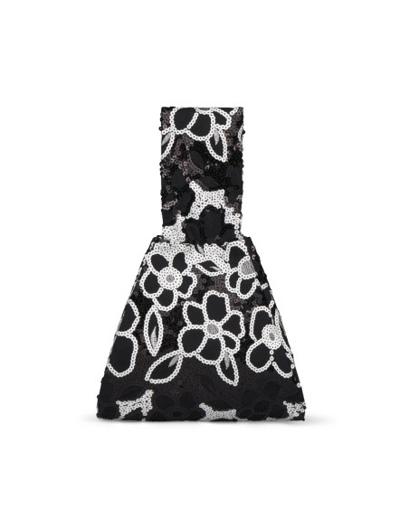 Bolso de invitada negro con bordados en blanco
