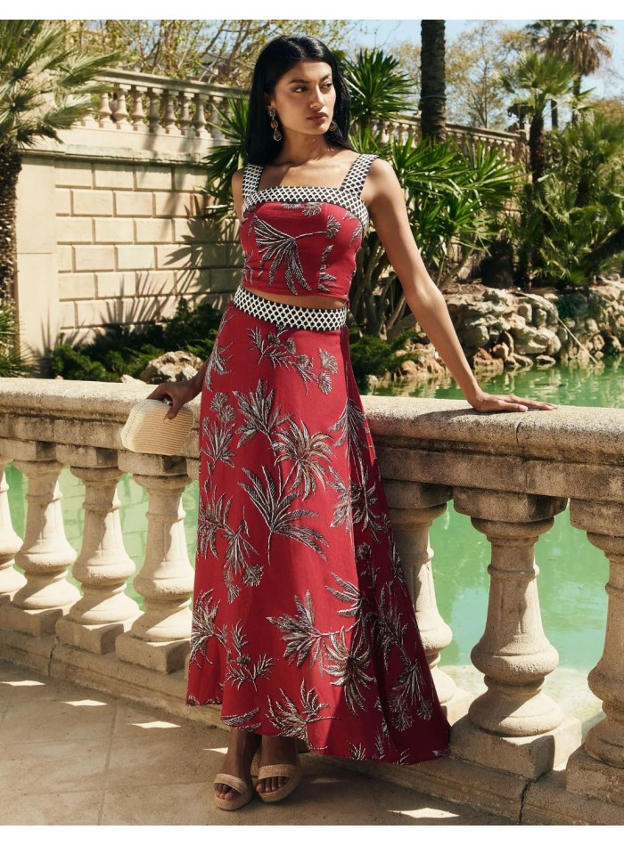 Falda midi de fiesta estampada con vuelo