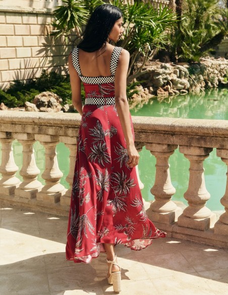 Falda midi de fiesta estampada con vuelo