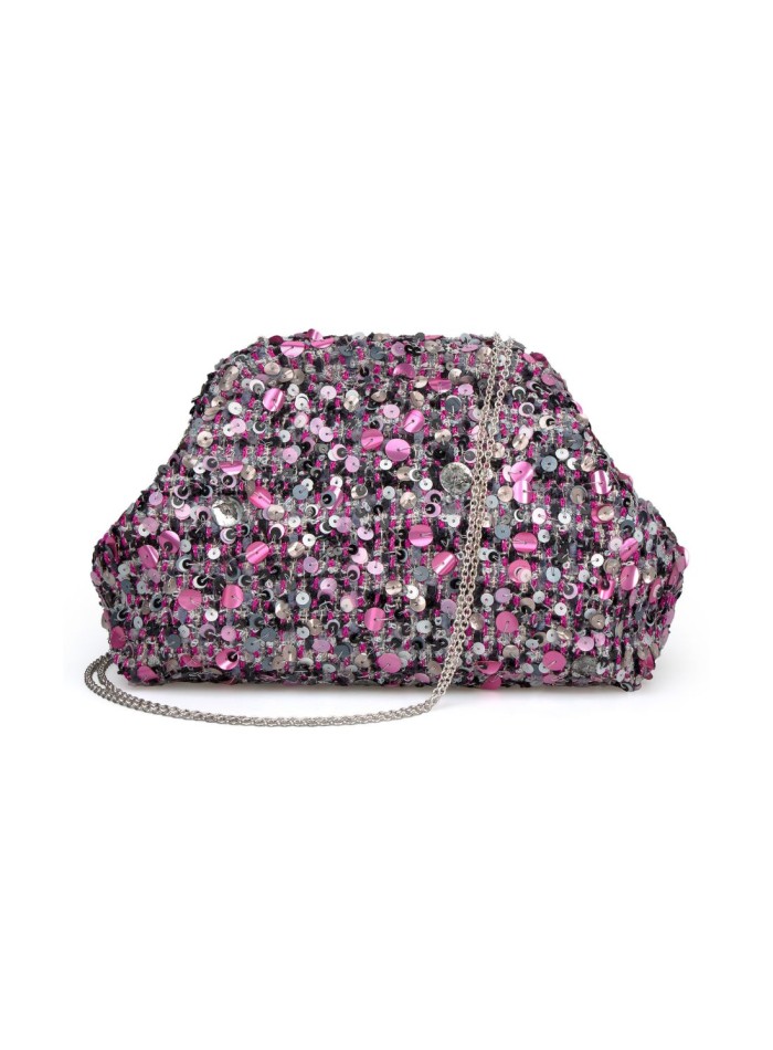 Bolso de fiesta en tweed con lentejuelas en tonos morados