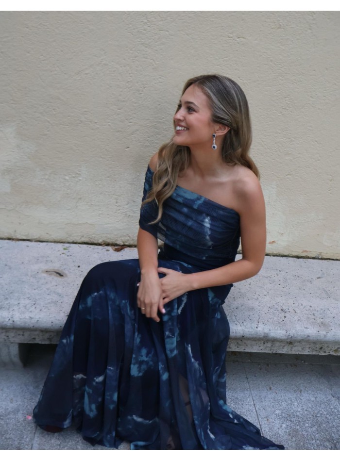 Robe longue en tulle imprimé avec encolure multipositions - Claudia Toribio